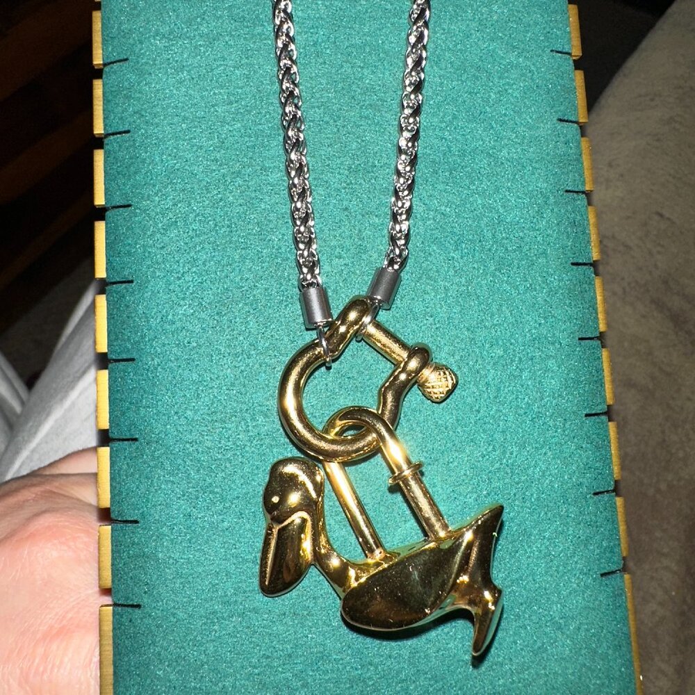 Gold and Silver Pendant with gold Pelican Charm Designer inspired Custom made